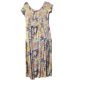Soft Surroundings Off Shoulder Maxi Dress in Light Teal and Flowers - L